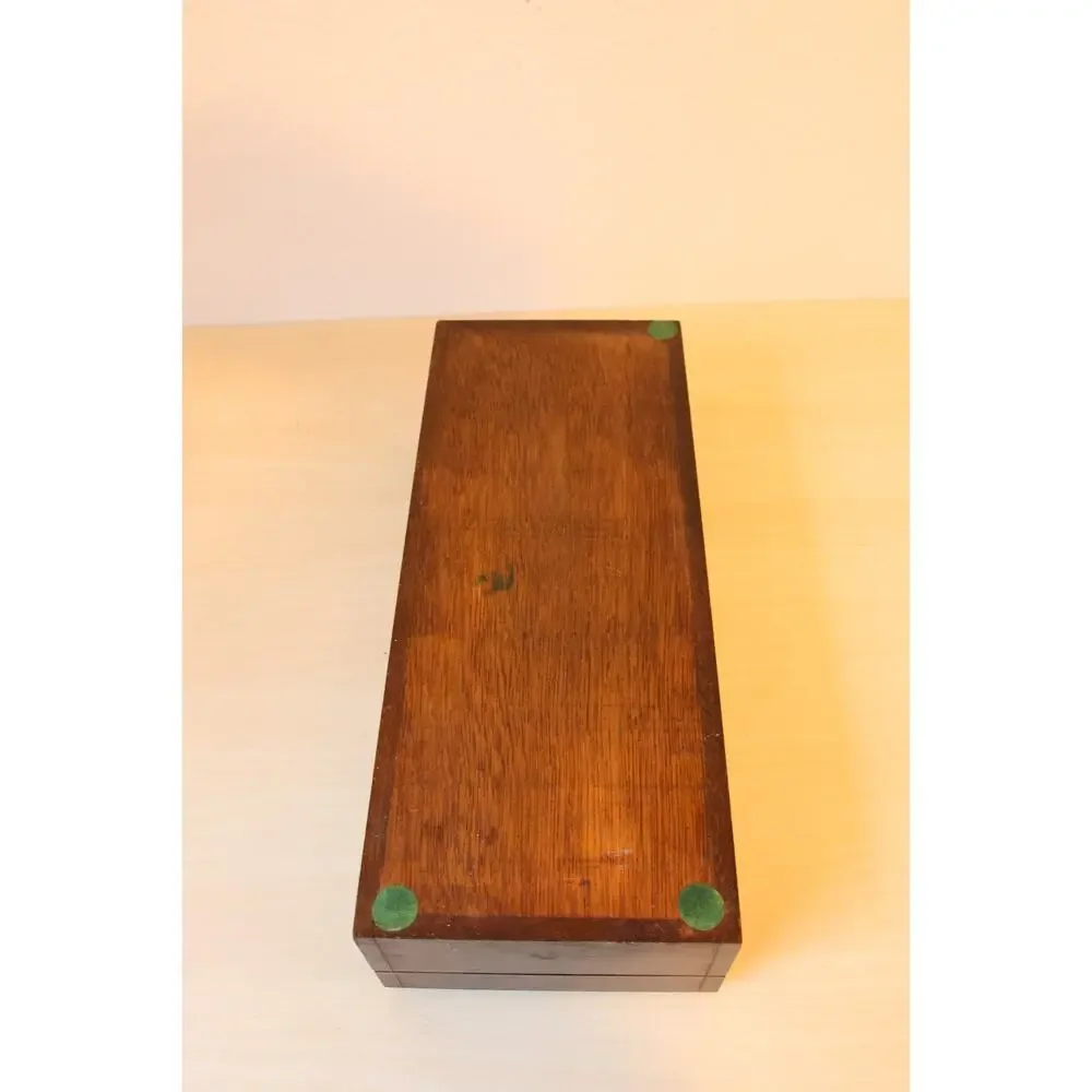 Vintage Nautical Wood Valet Jewelry Box Brass Ship Wheel Inlay Red Felt Lining